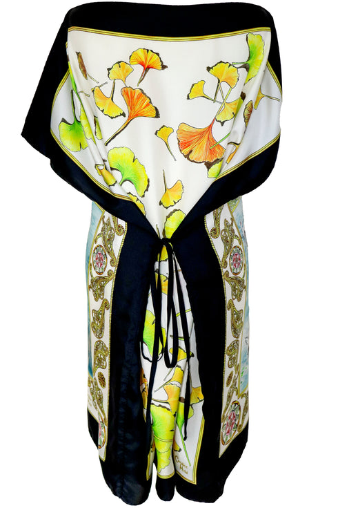 Amanda "Birds of Hyde Park/Ginkgo Leaves" Silk Scarf Tunic